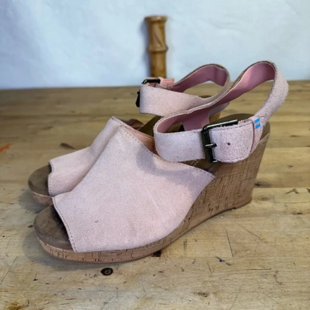 TOMS Tropaz Pink Suede Cork Wedge Sandals Women’s 6.5